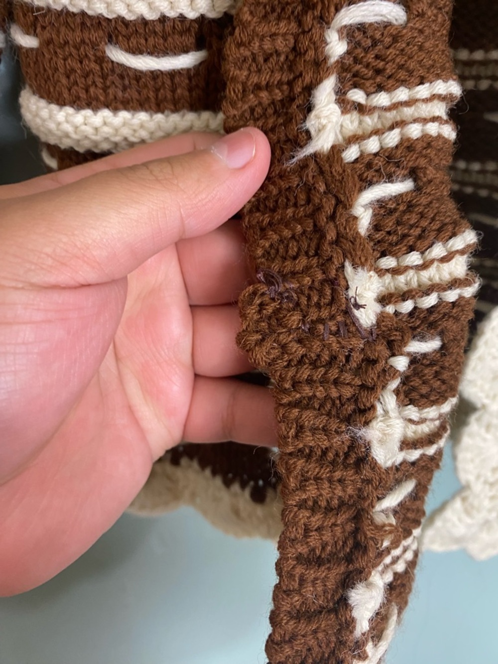Mandinga Moka Cardigan Brown Cream Wool Small FLAWED FLAWED - Picture 7 of 9